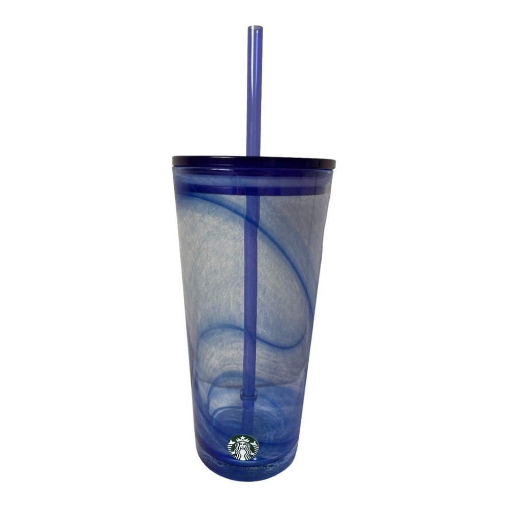 Starbucks Siren Mermaid Recycled Glass Blue Swirl Cold Cup Tumbler Grande 18 oz.